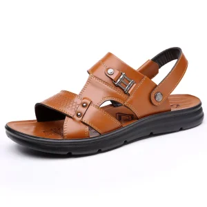 Retro Sandals Men’s New Summer Casual Beach Shoes Leather Sandals Slippers Double Wear Arrastre Frio