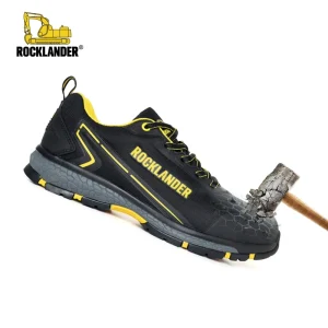 Rocklander Men’s CE Certified Steel Toe Waterproof Anti-Slip Work Safety Shoes Oxford Cloth Upper Plastic Toe EVA Midsole Rubber