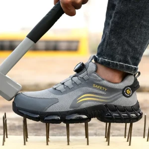Rotary Button Men’s Safety Shoes Breathable Lightweight Anti-smash Anti-puncture Steel Toe Work Boots