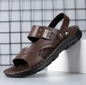 Sandals Men’s New Summer Casual Leather Sandals Leather Beach Shoes Thick Bottom Breathable Sandals