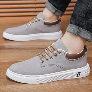 Simple Autumn Men’s Shoes Round Toe Durable Rubber Sole Sport Lace Up Canvas Casual Shoes for Running and Walking