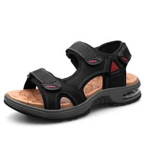 Size 38 46 Genuine Cowhide Leather Men’s Sandals Upper Cross strap Fisherman Sports Hook Loop Closure Cushioning Lightweight
