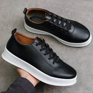 Skateboarding Shoes Men Black Men’s Casual Light Sneakers Student PU Leather Sports Loafers Shoes for Men