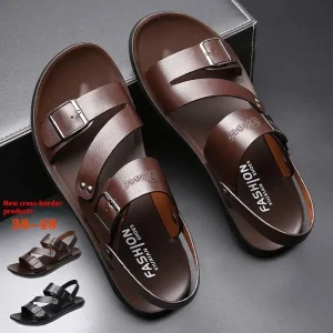 Slippers for Men in Summer Anti Slip and Wear-Resistant Beach Sandals Dual-Purpose Driving Men’s Leather Sandals