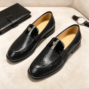 Snake Skin Crest Loafers, Men’s Formal Business Dress Shoes, Slip-On High-End Business Footwear