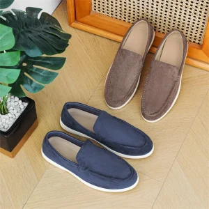 Soft Cow Suede Leather Rubber Sole Men’s Slip-On Shoes Loafers for Business Casual Occasions
