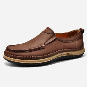 Soft Cowhide Upper with Hand reinforced Stitching Slip on Design Thick Sole Shock Absorption Casual Shoes