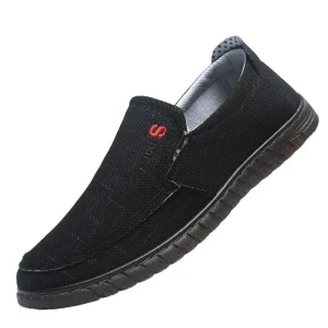 Soft Spring Men Slip on Black Canvas Shoes Rubber Black Blank Shoes