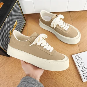 Sports Leisure Canvas Upper Mesh Lining Anti Slip Platform Lace Up for