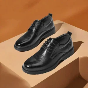 Spring Autumn Men’s Shoes Lace up British Thick soled Wedding Solid Pattern Leather Toe Cap Heightening Anti Slip Durable Groom