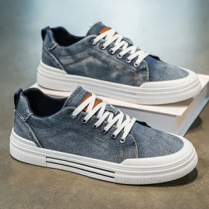 Spring Autumn Winter Lace-Up Fashion Trend Casual Breathable Size Flat Soft Sole Men’s Canvas Sports Running Shoes