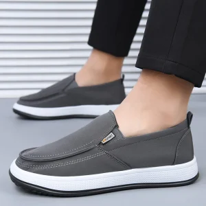Spring Durable Head Canvas Upper Men’s Wide-Foot Extra-Wide Breathable Slip-Ons Soft-Soled Non-Slip Casual Shoes for
