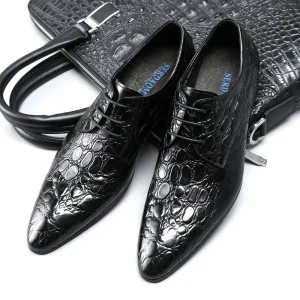 Spring Men’s British Business Derby Dress Shoes Solid Pointed Lace up Leather Breathable Office Career