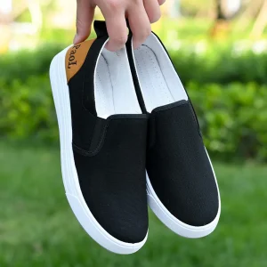 Spring Men’s Casual Canvas Shoes Old Beijing Flat Slip On Breathable Lightweight Anti-Slip Outdoor Sports Shallow Mouth