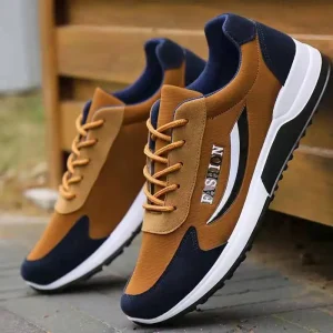 Spring Men’s Casual Travel Shoes Breathable Thick soled Korean Fashion Round Toe Microfiber Lining Stripes
