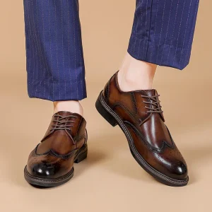 Spring Men’s Genuine Leather Business Casual Lace-up Shoes Ventilation Soft Bottom Derby Handmade British Style Wedding Shoes