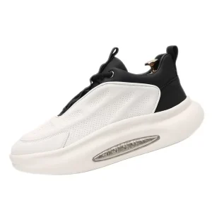 Spring Men’s Head Synthetic Leather Shoes Internal Height Increase Breathable Casual Versatile Thick-Soled White Shoes