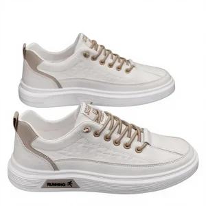 Spring Men’s Lace Up Solid Breathable White Trendy All Match Thick Soled Sports Casual Flat Shoes
