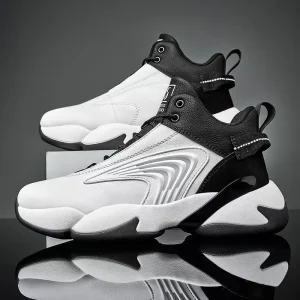 Spring New Men’s Breathable Basketball Shoes Solid Color Fashionable Versatile Outdoor Sports Shoes Mesh Upper Thick-Soled