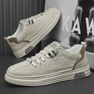 Spring New Men’s White Breathable Flat Shoes Slip-on Soft-Soled with Mesh Lining PU Insole All-Matched Men’s Shoes