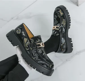 Spring Style Men’s Formal Business Patterned Brogue Slip on Loafers