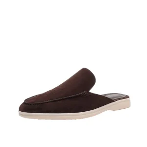 Spring Summer Genuine Sheep Suede Men’s Slippers Slip-On Round Toe Flat Half Loafers Plus Size Outdoor Wear