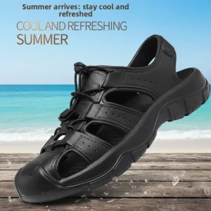 Spring Summer Men’s Outdoor Sports Closed-Toe Slip-On Solid Sandals Casual Anti-Kick Stream Trekking Shoes