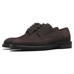Suede Leather Derby Shoes for Men Vintage Breathable Wear Resistant Handmade Office Dark Brown Dress Shoes