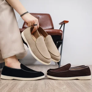 Suede Leather Loafers for Men Slip on and Slipper Loafer Flat Shoes Fashionable Moccasins