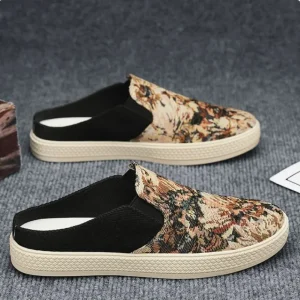 Summer Breathable Canvas Men’s Shoes Office Casual Cloth Shoes Indoor Men’s Slippers