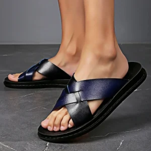 Summer Insole Platform Soft Lightweight Men’s Luxury Leisure Printed Casual Slip On Fisherman Slippers Open Toe Leather Outdoor