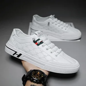 Summer Men’s Breathable Lace-Up Slip-On Sports Casual White Sneakers All-Match Trendy Shoes
