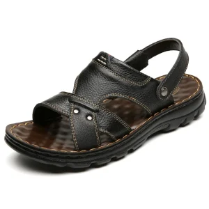 Summer Men’s Sandals Casual Beach Shoes Men Soft Leather Non slip Middle aged Dad Sandals