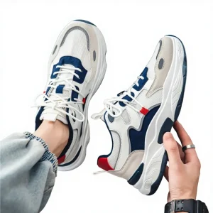 Summer Men’s Shoes New Mesh Breathable Lightweight Synthetic Leather Upper Toe Trendy All Match Sports Leisure Running