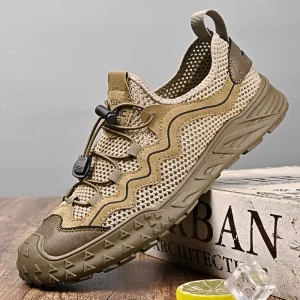 Summer Men’s Sports Boat Shoes Genuine Leather Slip-On Round Toe Non-Slip Outdoor Breathable Mesh Rubber Outsole New Collection