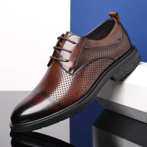 Summer New Hollow Leather Shoes Derby Shoes Men’s Business Formal Shoes Genuine Leather Breathable Sandals Men