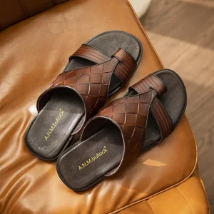 Summer New Men’s Beach Sandals Cow Leather Casual Outdoor Slip On Breathable Non Slip