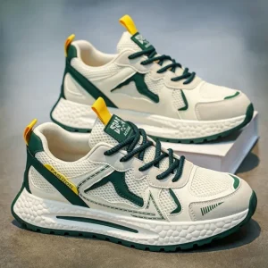 Summer New Men’s Lace-Up Breathable Mesh Sports Casual Running Shoes Thick Sole Non-Slip White Torre Trendy