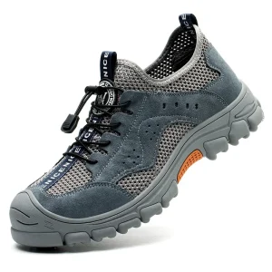 Summer Safety Shoes Men Steel Toe Caps Anti smash Anti puncture Anti slip Breathable Odor resistant Flip Velvet Leather Mesh