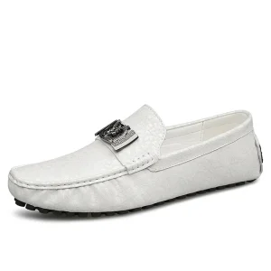 Summer Slip On Large Size Driving Shoes British Casual Breathable Non Slip Genuine Leather Men’s Shoes Work Daily All Match