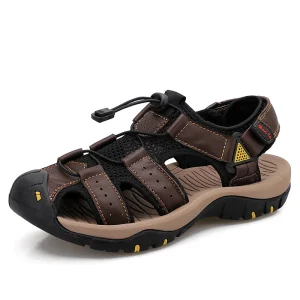 Summer Trend Men Leather Sandals Simple Large Size Breathable Mesh Men Sandals