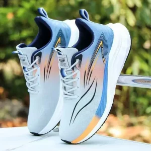 Teenage Men’s Lightweight Soft soled Running Shoes Polyester Waterproof Lace up Breathable Comfortable Sports Casual Elastic