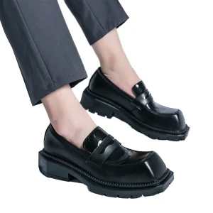 Thick Sole Breathable Anti Slippery Height Increasing Black Formal Slip Comfortable Durable Square Toe Men Loafers Autumn Winter