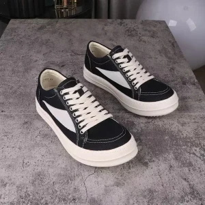 Thick Soled Low Top Canvas Shoes Fashion Men’s and Women’s Same Style Lace Up Black Casual Sneakers