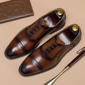 Top Grain Cowhide Leather Formal Business Men’s Leather Shoes Genuine Leather Brogue Designer Shoes