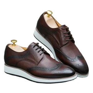 Trendy European Style Men’s Genuine Leather Casual Pointed Derby Low-top Shoes Solid Color Summer Rubber Foam Outsole