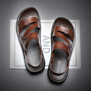US 6-15 Size Men’s Flat Outdoor Casual Comfortable Breathable Lightweight Open Toe Leather Sandals