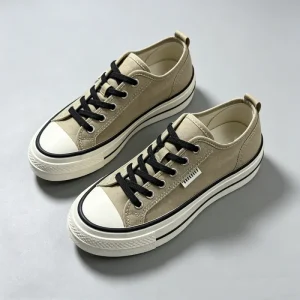 Unisex Men’s Summer Breathable Lace-Up Canvas Shoes for Teenage Students Low-Top Casual Sneakers