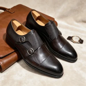 Vintage Brown Two-Tone Double Monk Shoes Men’s Formal Business Dress Shoes Gentleman Footwear