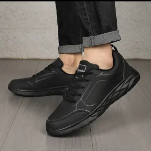 Waterproof PU Upper Lightweight EVA Sole Extra Size Men’s Black Shock Flat Walking Style Shoes Men Jogging Sneakers